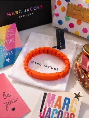 new Marc by Marc Jacobs FLUORO ORANGE Braided Silicone Bracelet